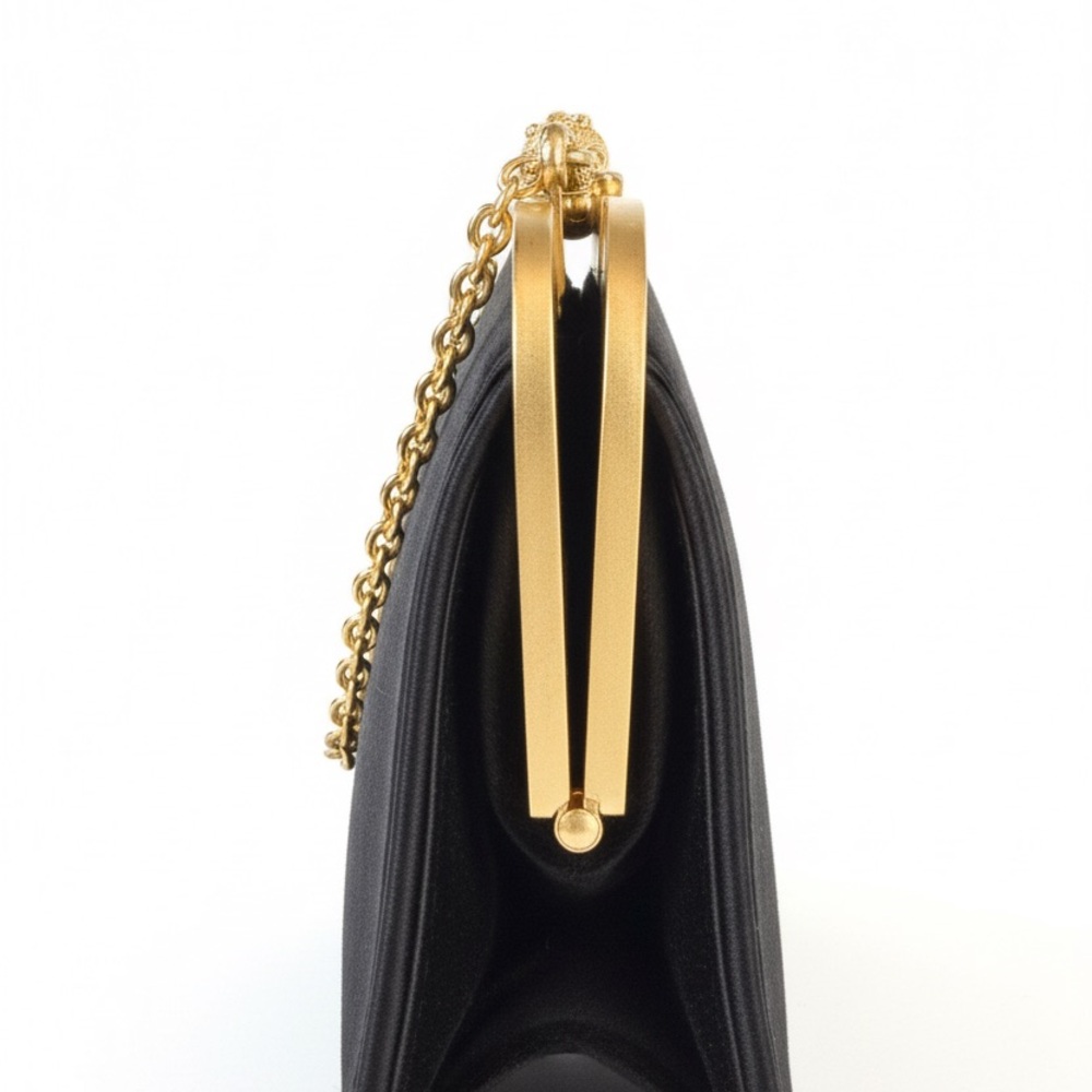 Chic Black satin with Gold alligator accents Women's Clutch - Picture 4 of 7